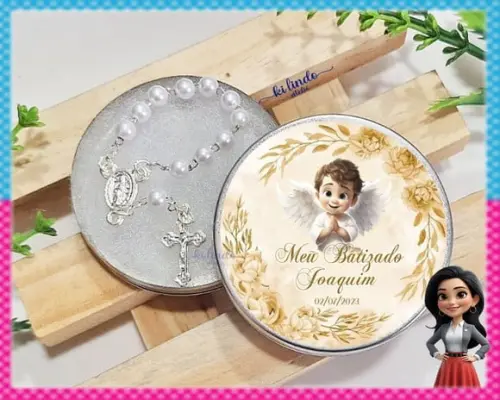 Latinha com Mini Terço Batizado