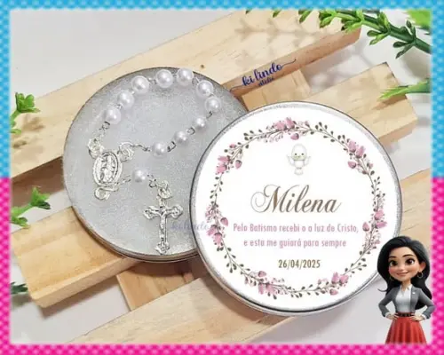 Latinha com Mini Terço Lembrancinha de Batizado