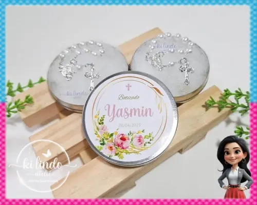 Lembrancinha de Batizado Mini Terço na Latinha