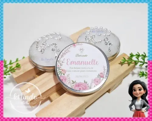 Lembrancinha de Batizado Mini Terço na Latinha