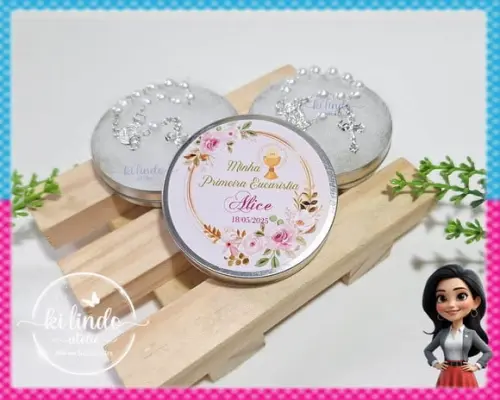 Lembrancinha de Batizado Mini Terço na Latinha