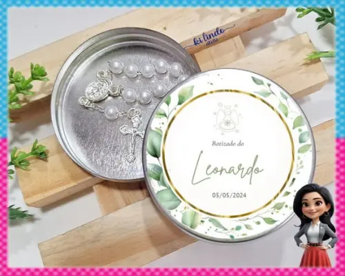 Lembrancinha de Batizado Mini Terço na Latinha