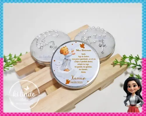 Lembrancinha de Batizado Mini Terço na Latinha