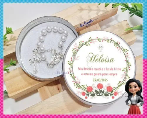Lembrancinha de Batizado Mini Terço na Latinha