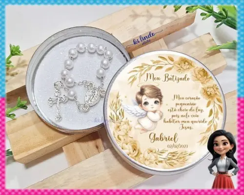Lembrancinha de Batizado Mini Terço na Latinha