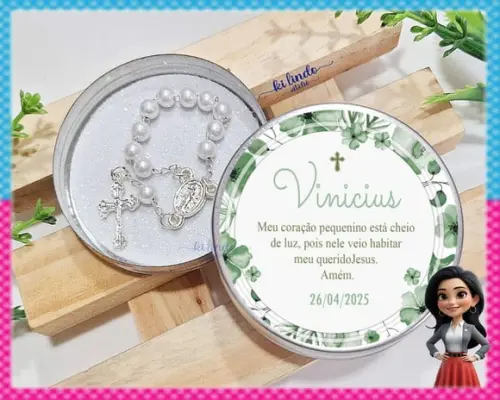 Lembrancinha de Batizado Mini Terço na Latinha