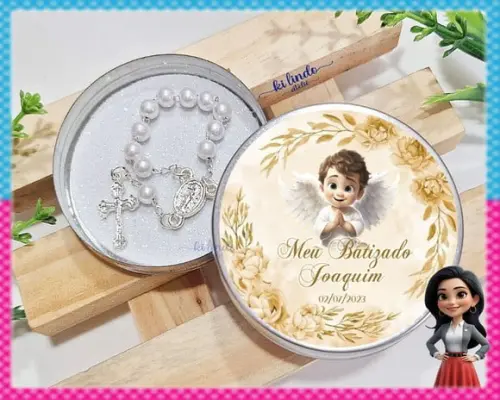 Lembrancinha de Batizado Mini Terço na Latinha