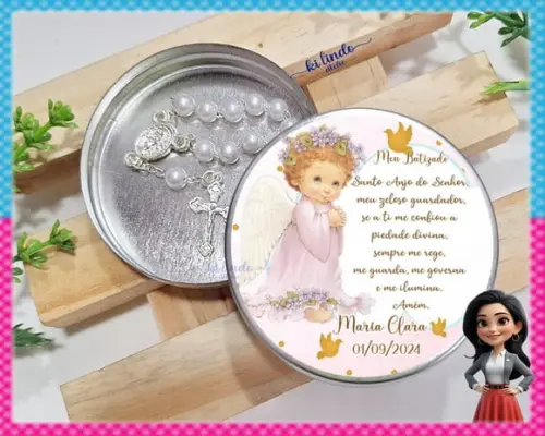 Lembrancinha de Batizado Mini Terço na Latinha