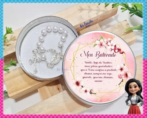 Lembrancinha de Batizado Mini Terço na Latinha