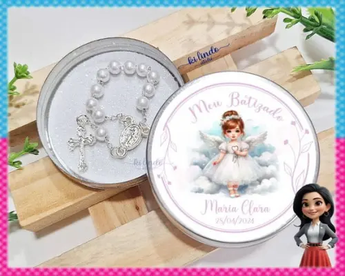 Lembrancinha de Batizado Mini Terço na Latinha