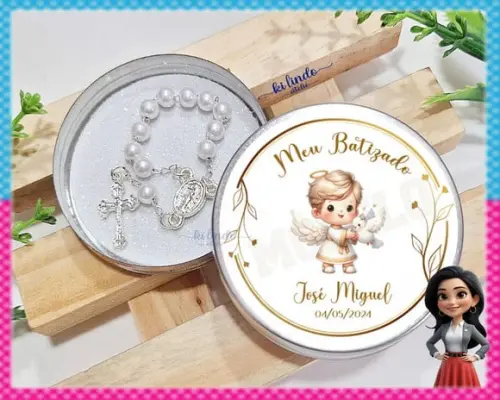 Lembrancinha de Batizado Mini Terço na Latinha