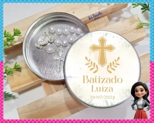 Lembrancinha de Batizado Mini Terço na Latinha