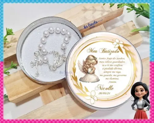 Lembrancinha de Batizado Mini Terço na Latinha
