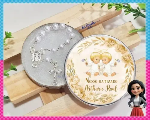 Lembrancinha de Batizado Mini Terço na Latinha