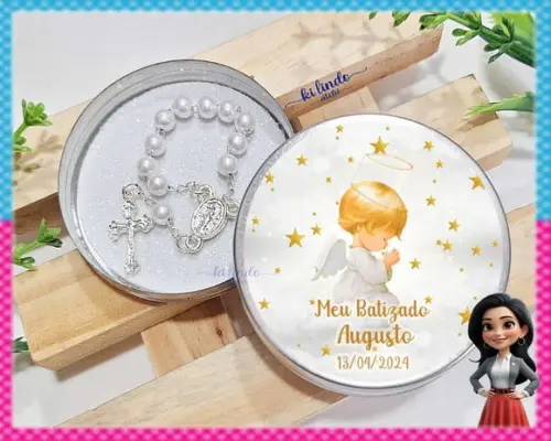 Lembrancinha de Batizado Mini Terço na Latinha