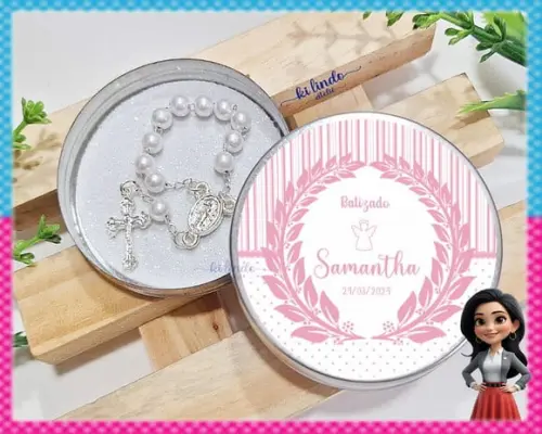 Lembrancinha de Batizado Mini Terço na Latinha