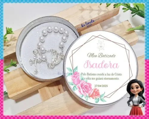 Lembrancinha de Batizado Mini Terço na Latinha