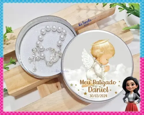 Lembrancinha de Batizado Mini Terço na Latinha