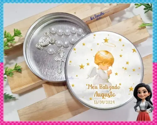 Lembrancinha de Batizado Mini Terço na Latinha