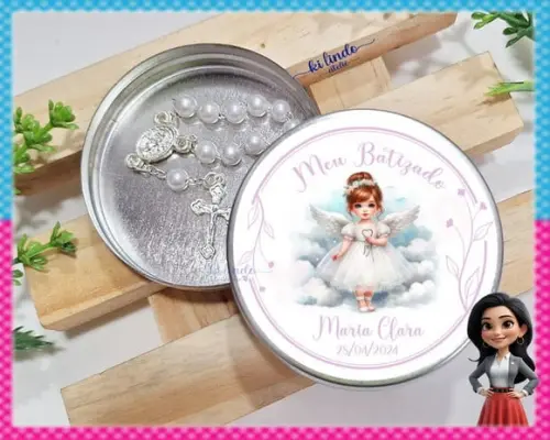 Lembrancinha de Batizado Mini Terço na Latinha