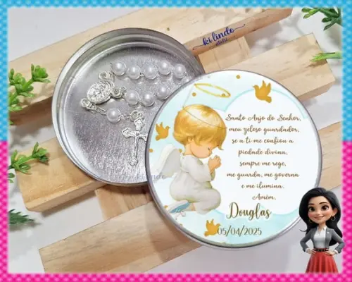 Lembrancinha de Batizado Mini Terço na Latinha