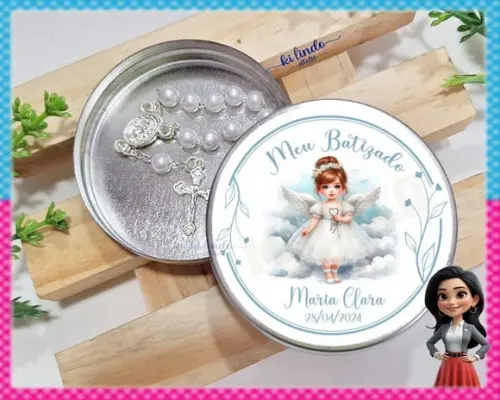 Lembrancinha de Batizado Mini Terço na Latinha