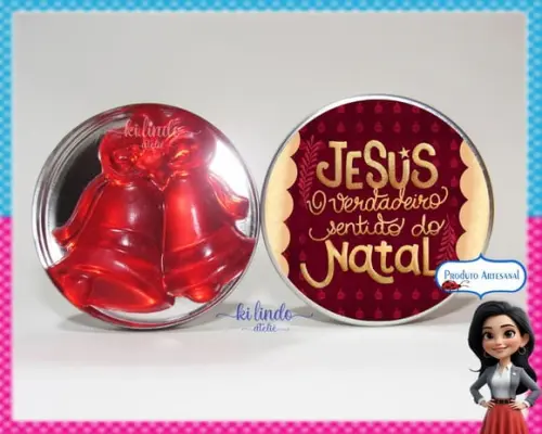 Lembrancinha de Natal Sabonete Sino na Latinha Morango