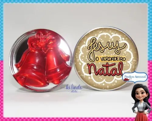 Lembrancinha de Natal Sabonete Sino na Latinha Morango