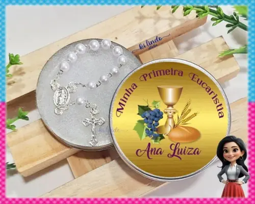 Lembrancinha Primeira Comunhão Mini Terço na Latinha