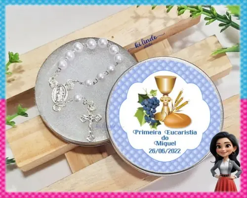 Lembrancinha Primeira Comunhão Mini Terço na Latinha