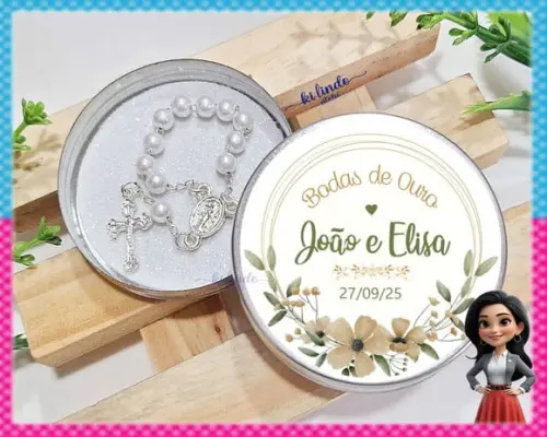 Lembrancinhas Bodas de Ouro 50 Anos Mini Terço