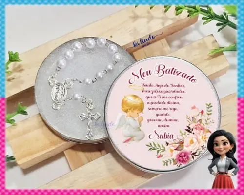 Mini Terço na Latinha Lembrancinha Batizado