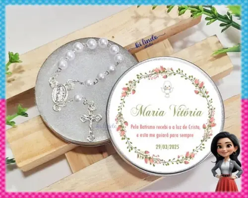 Mini Terço na Latinha Lembrancinha Batizado