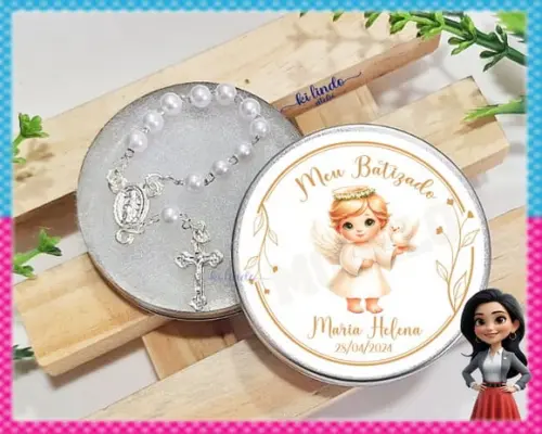 Mini Terço na Latinha Lembrancinha Batizado