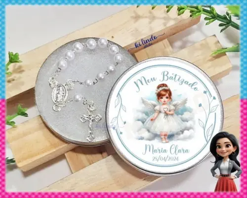 Mini Terço na Latinha Lembrancinha Batizado