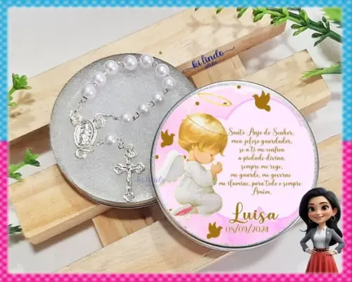 Mini Terço na Latinha Lembrancinha Batizado