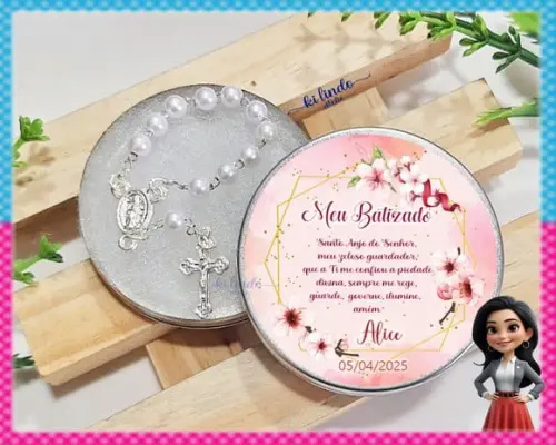 Mini Terço na Latinha Lembrancinha Batizado