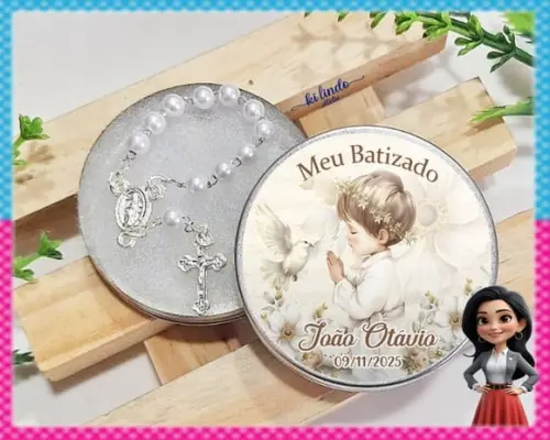 Mini Terço na Latinha Lembrancinha de Batizado