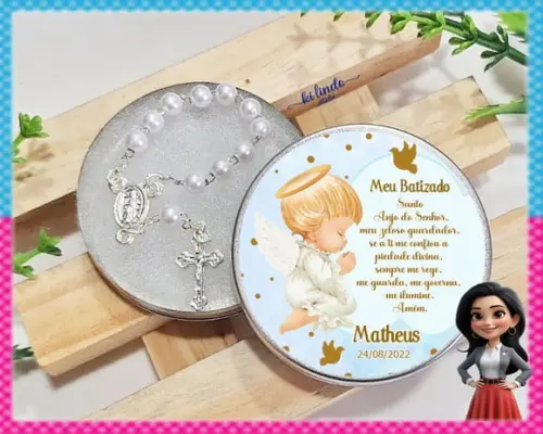 Mini Terço na Latinha Lembrancinha de Batizado