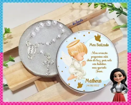 Mini Terço na Latinha Lembrancinha de Batizado