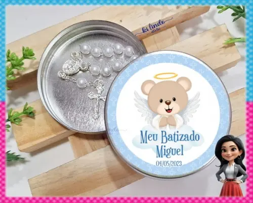 Mini Terço na Latinha Lembrancinha de Batizado