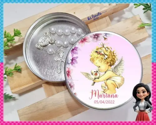 Mini Terço na Latinha Lembrancinha de Batizado