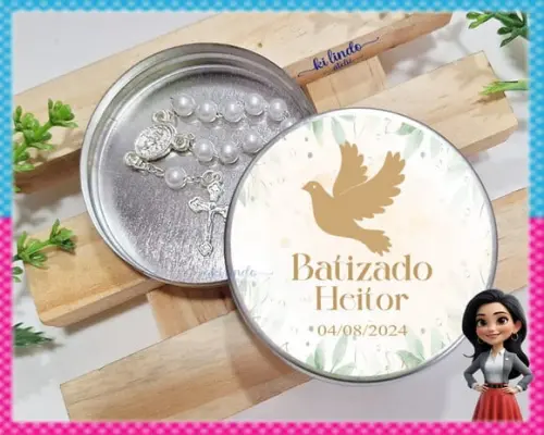 Mini Terço na Latinha Lembrancinha de Batizado