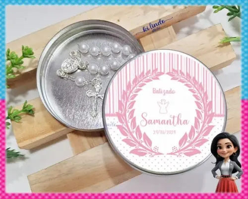 Mini Terço na Latinha Lembrancinha de Batizado