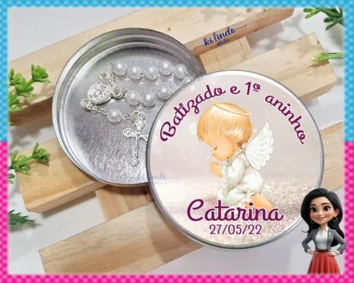 Mini Terço na Latinha Lembrancinha de Batizado