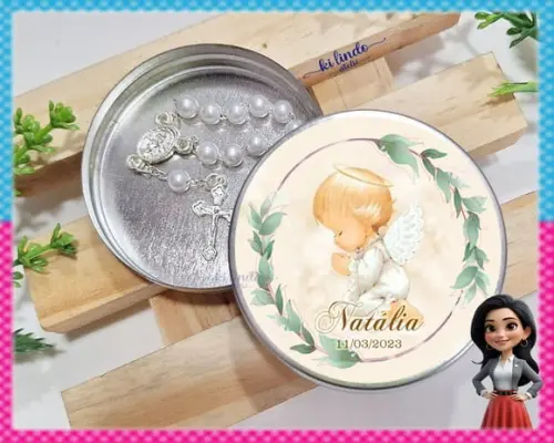 Mini Terço na Latinha Lembrancinha de Batizado
