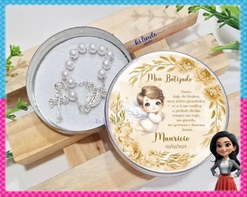 Mini Terço na Latinha Lembrancinha de Batizado