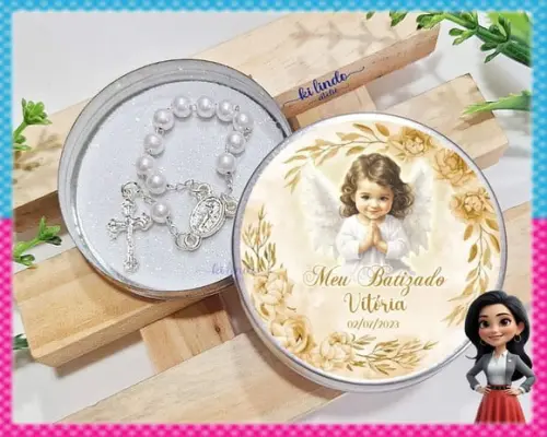 Mini Terço na Latinha Lembrancinha de Batizado
