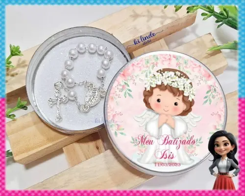 Mini Terço na Latinha Lembrancinha de Batizado