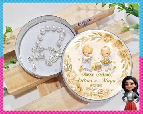 Mini Terço na Latinha Lembrancinha de Batizado